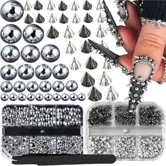 3D Mini Metal Punk Nail Art Studs Mixed Sizes Gold Black Cone Spikes Alloy - Picture 1 of 7